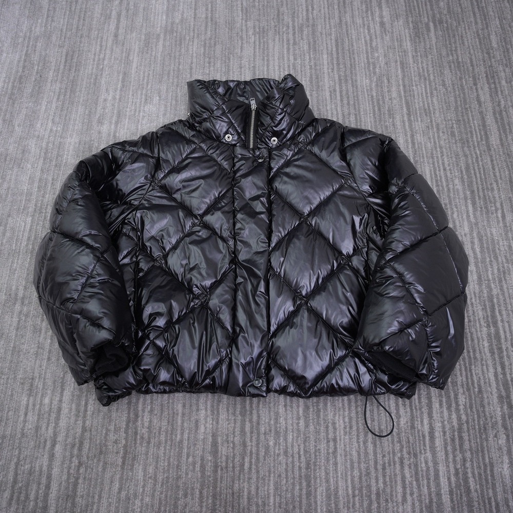 Banana Republic Women Black Shiny Diamond Quilted Puffer Jacket Medium Cropped